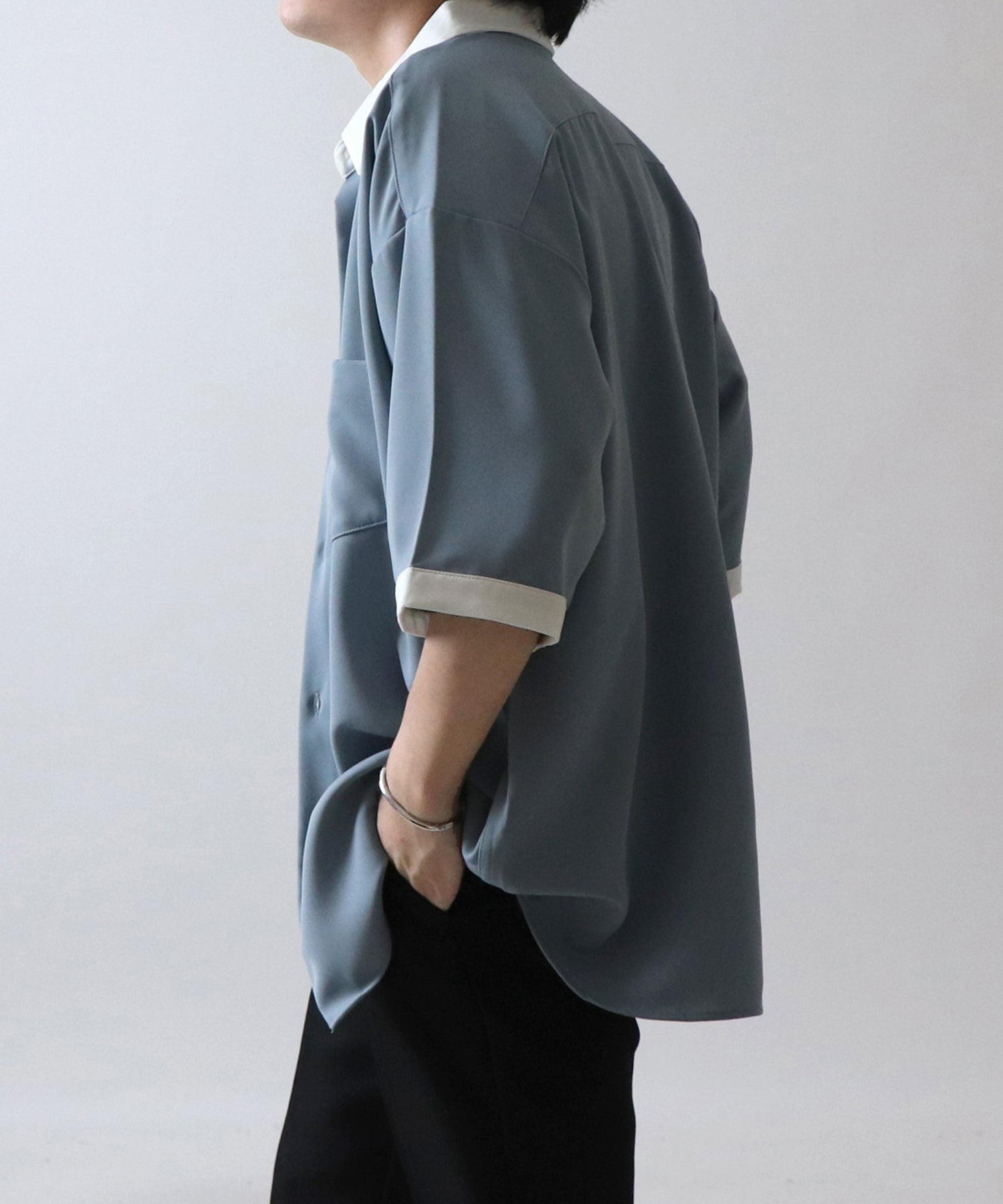 イージーケア ビッグシルエット 襟配色 クレリック半袖シャツ