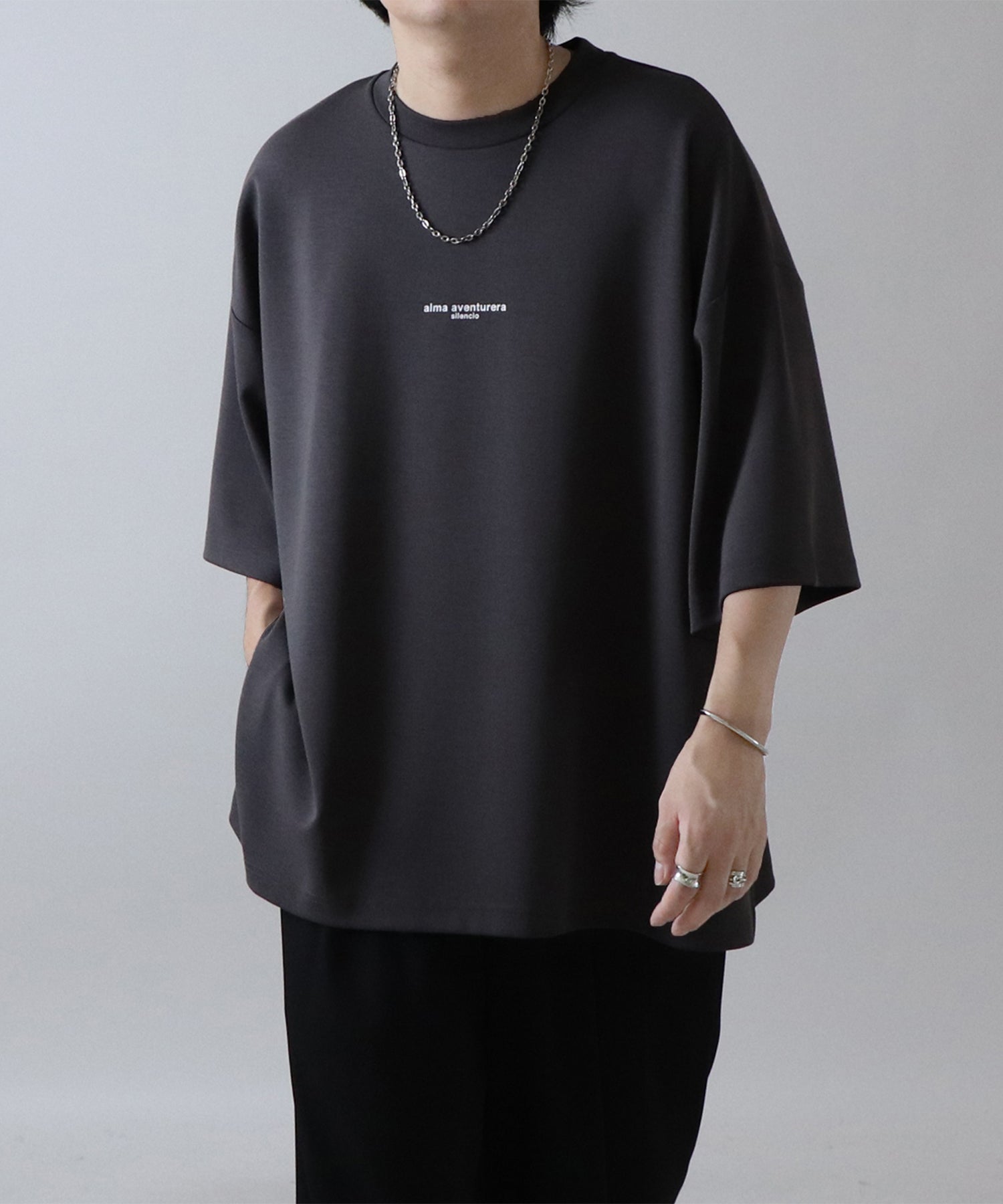 25SS ドレープとろみ ビッグシルエット ワンポイント オーバーサイズ ポンチ半袖Tシャツ