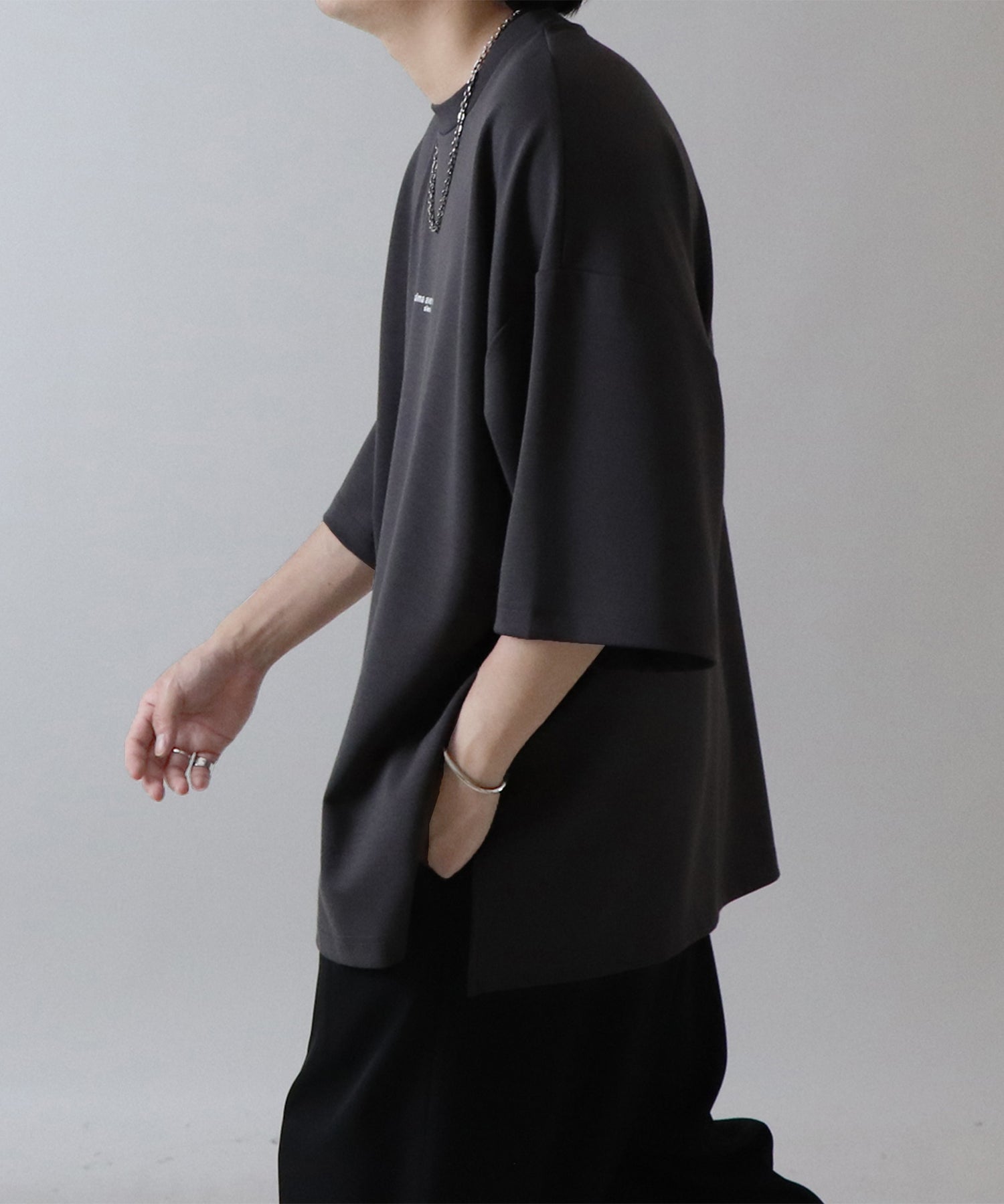 25SS ドレープとろみ ビッグシルエット ワンポイント オーバーサイズ ポンチ半袖Tシャツ