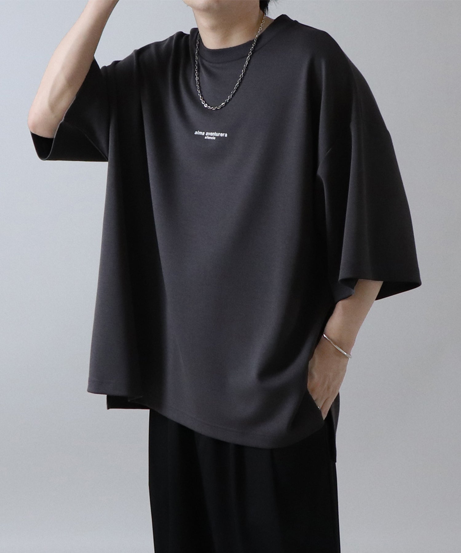 25SS ドレープとろみ ビッグシルエット ワンポイント オーバーサイズ ポンチ半袖Tシャツ