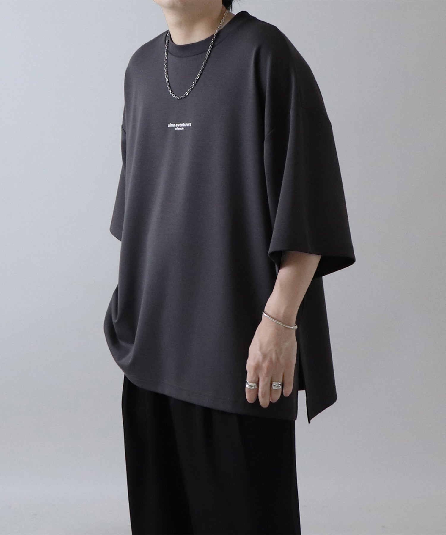 25SS ドレープとろみ ビッグシルエット ワンポイント オーバーサイズ ポンチ半袖Tシャツ