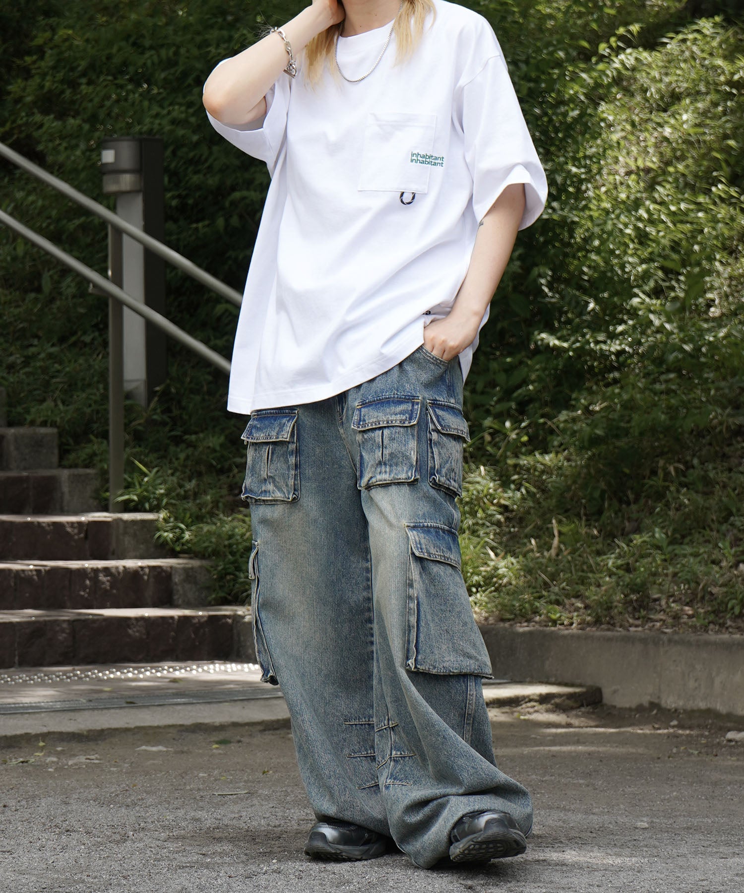 25SS【INHABITANT】ビッグシルエット ワンポイント刺繍 ポケット 半袖Tシャツ
