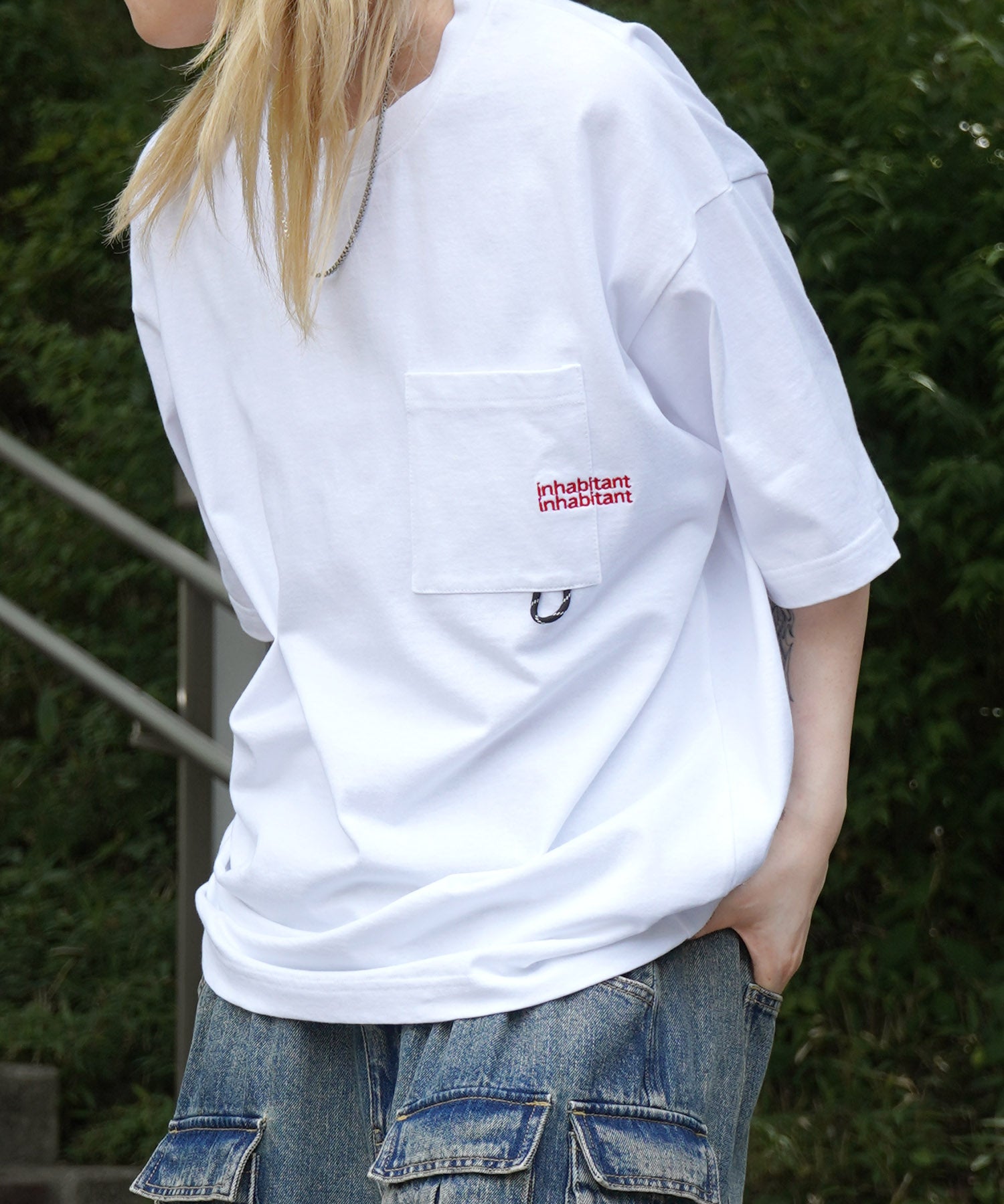 25SS【INHABITANT】ビッグシルエット ワンポイント刺繍 ポケット 半袖Tシャツ