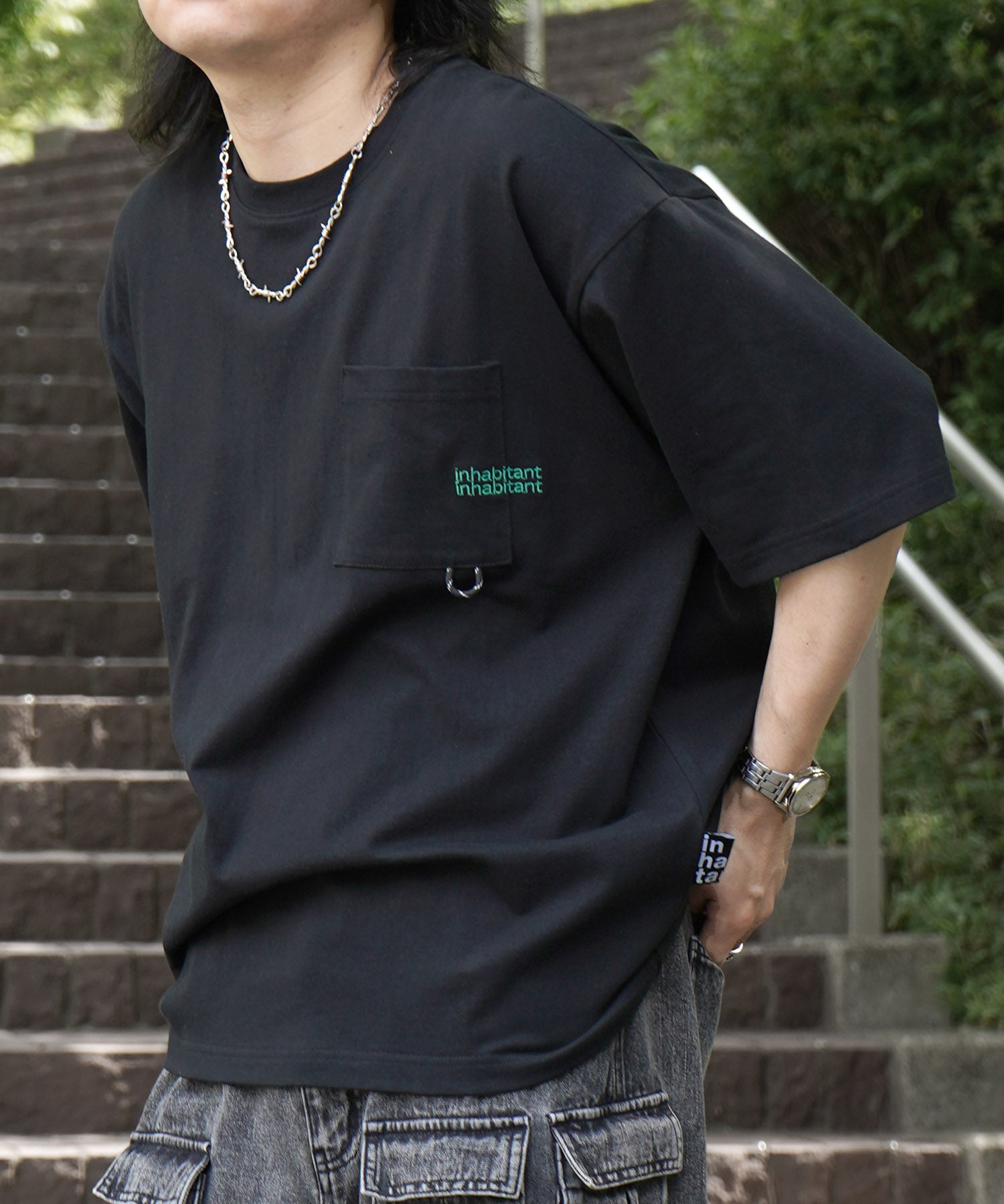 25SS【INHABITANT】ビッグシルエット ワンポイント刺繍 ポケット 半袖Tシャツ