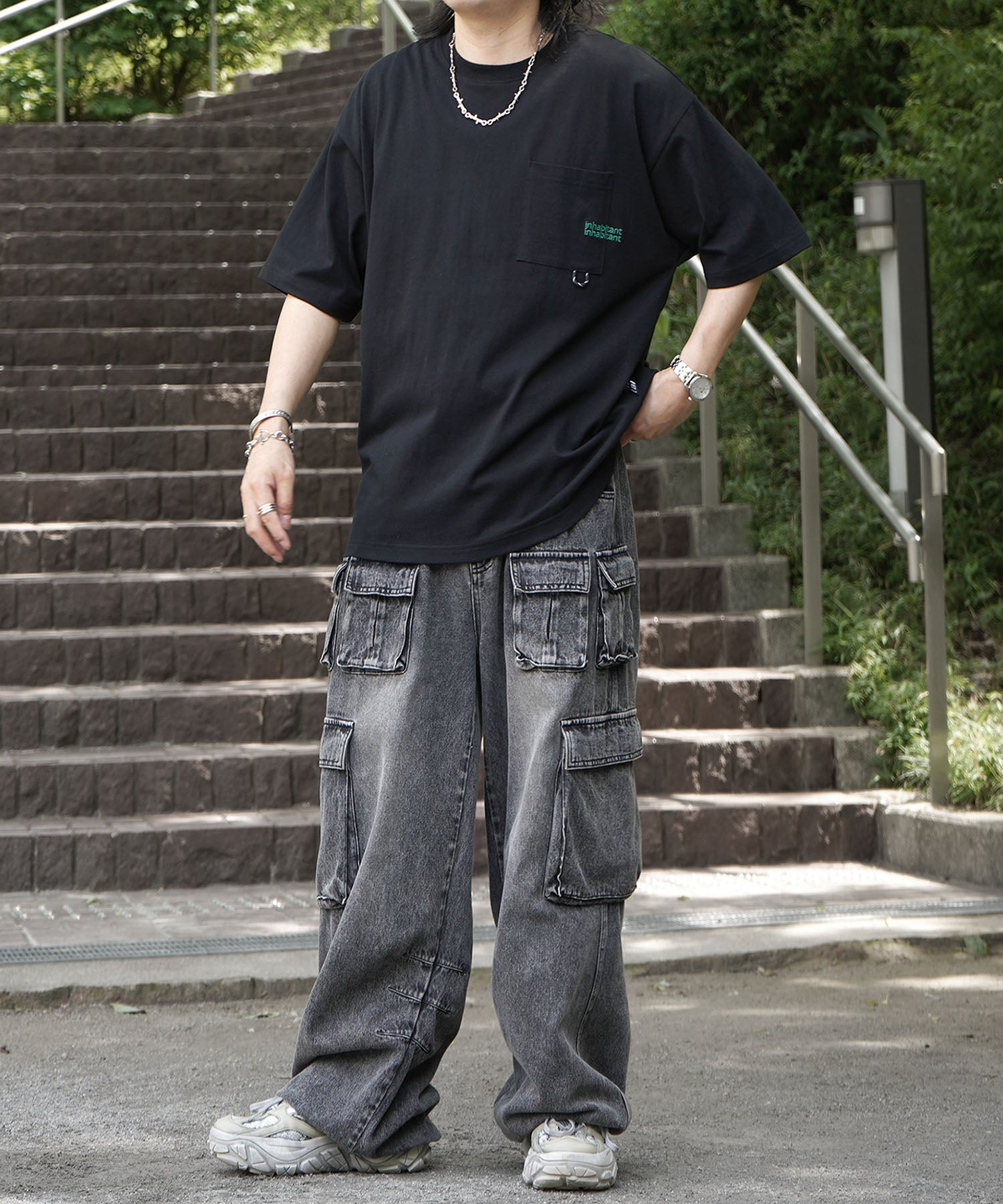 25SS【INHABITANT】ビッグシルエット ワンポイント刺繍 ポケット 半袖Tシャツ