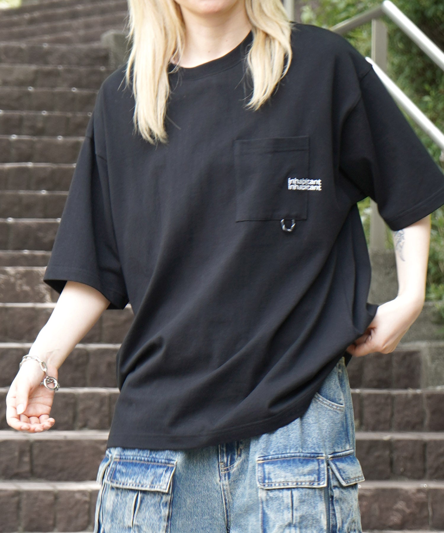 25SS【INHABITANT】ビッグシルエット ワンポイント刺繍 ポケット 半袖Tシャツ