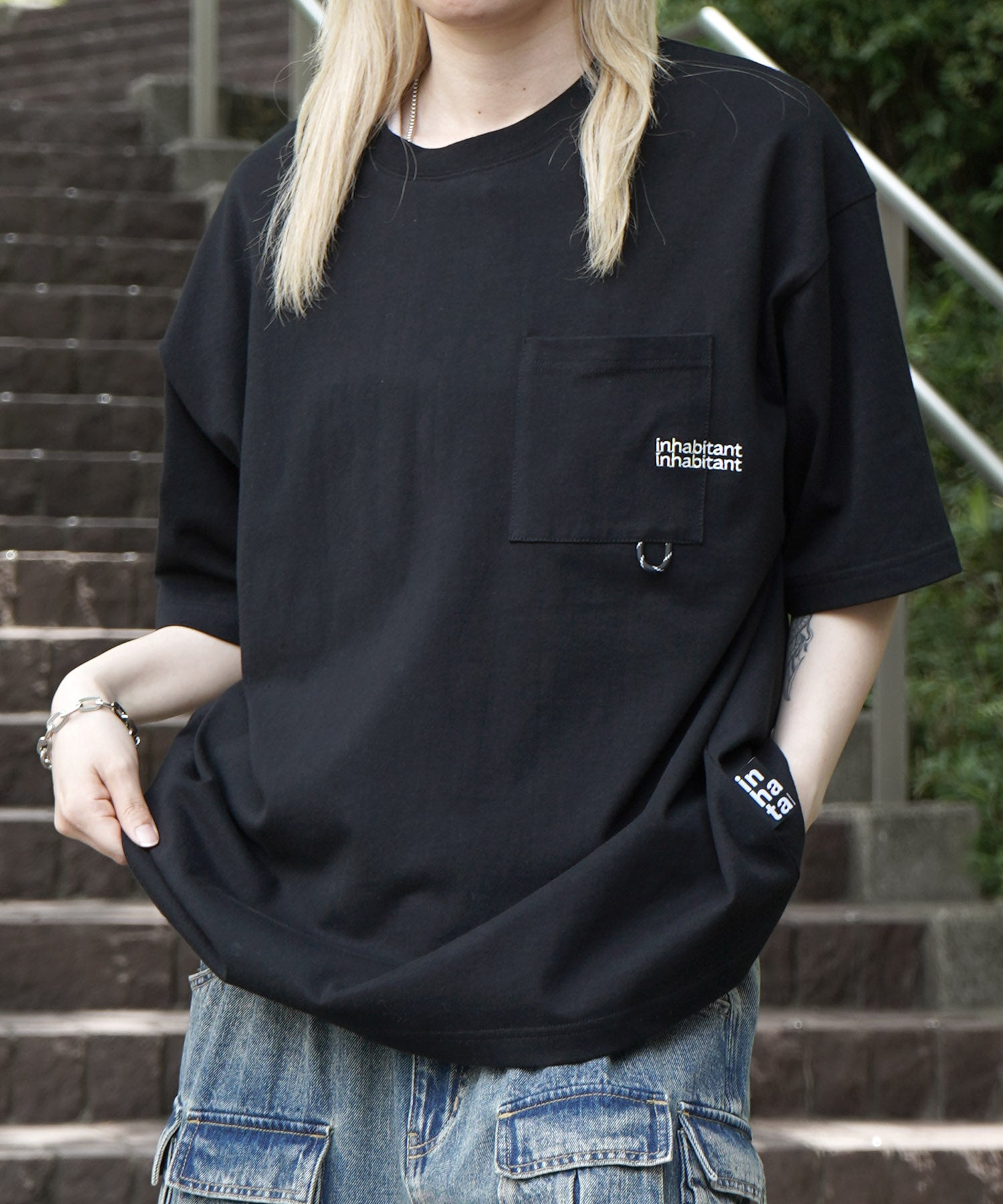 25SS【INHABITANT】ビッグシルエット ワンポイント刺繍 ポケット 半袖Tシャツ