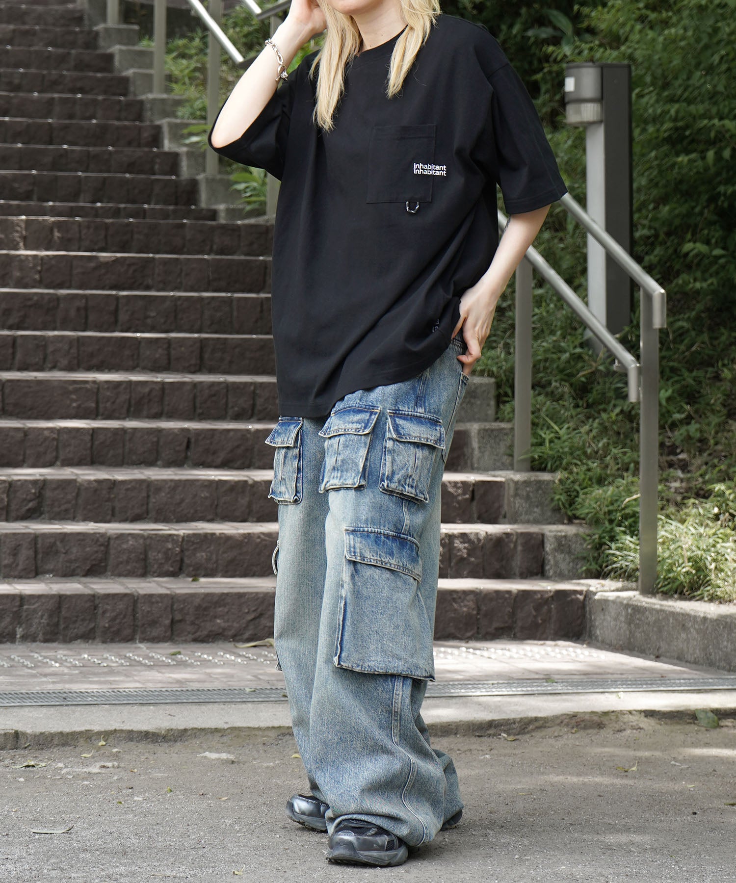 25SS【INHABITANT】ビッグシルエット ワンポイント刺繍 ポケット 半袖Tシャツ