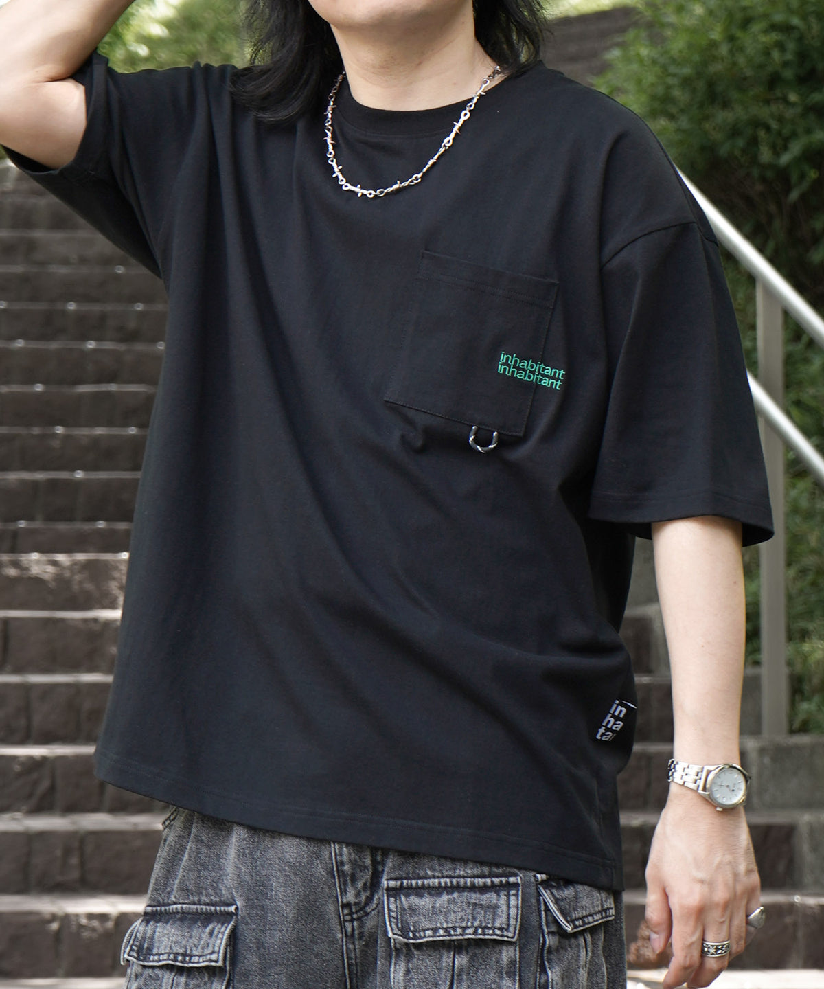 25SS【INHABITANT】ビッグシルエット ワンポイント刺繍 ポケット 半袖Tシャツ