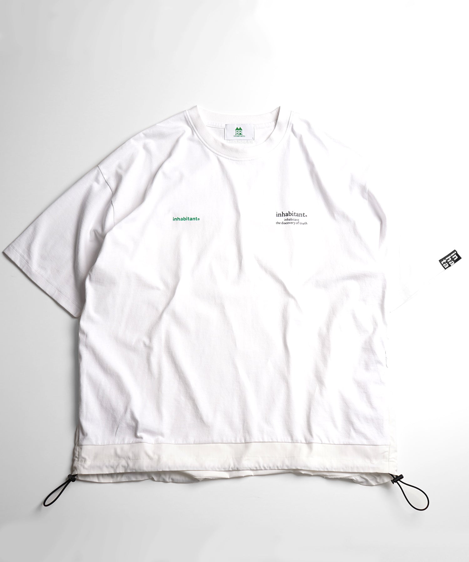 25SS【INHABITANT】ビッグシルエット フロントプリント 切替 半袖ドロストTシャツ