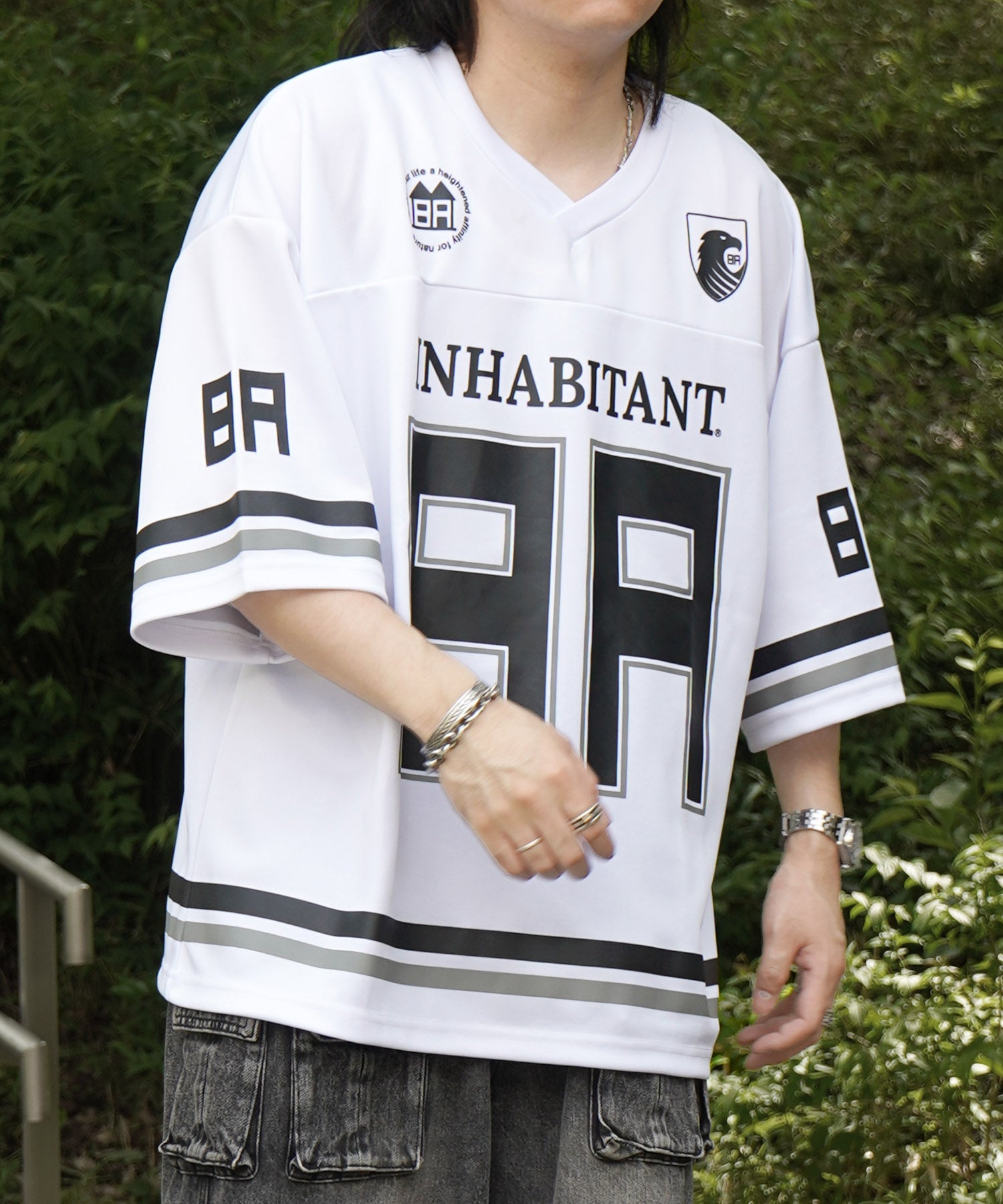 25SS【INHABITANT】ビッグシルエット フロントナンバリングプリント 半袖フットボールTシャツ