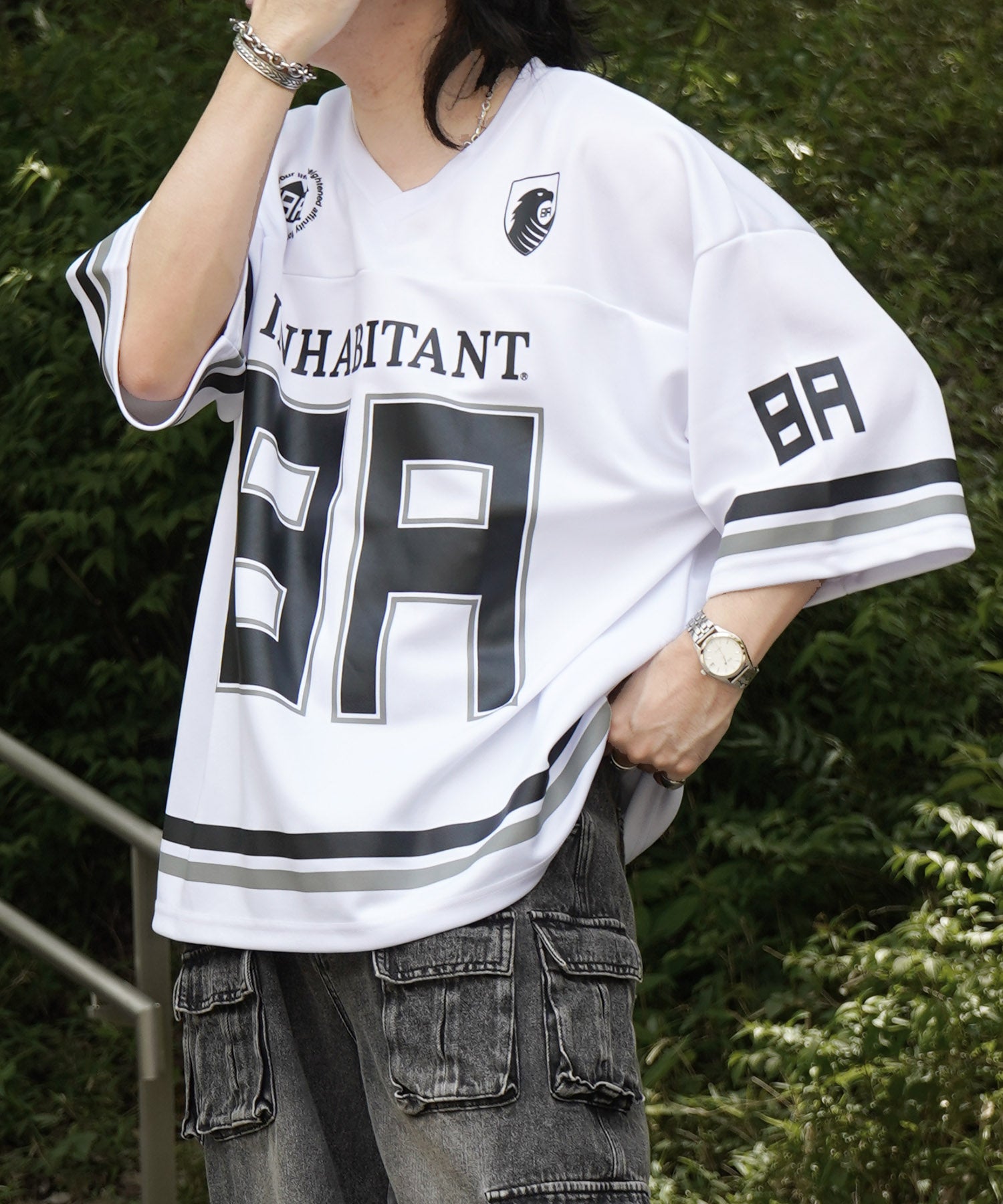 25SS【INHABITANT】ビッグシルエット フロントナンバリングプリント 半袖フットボールTシャツ