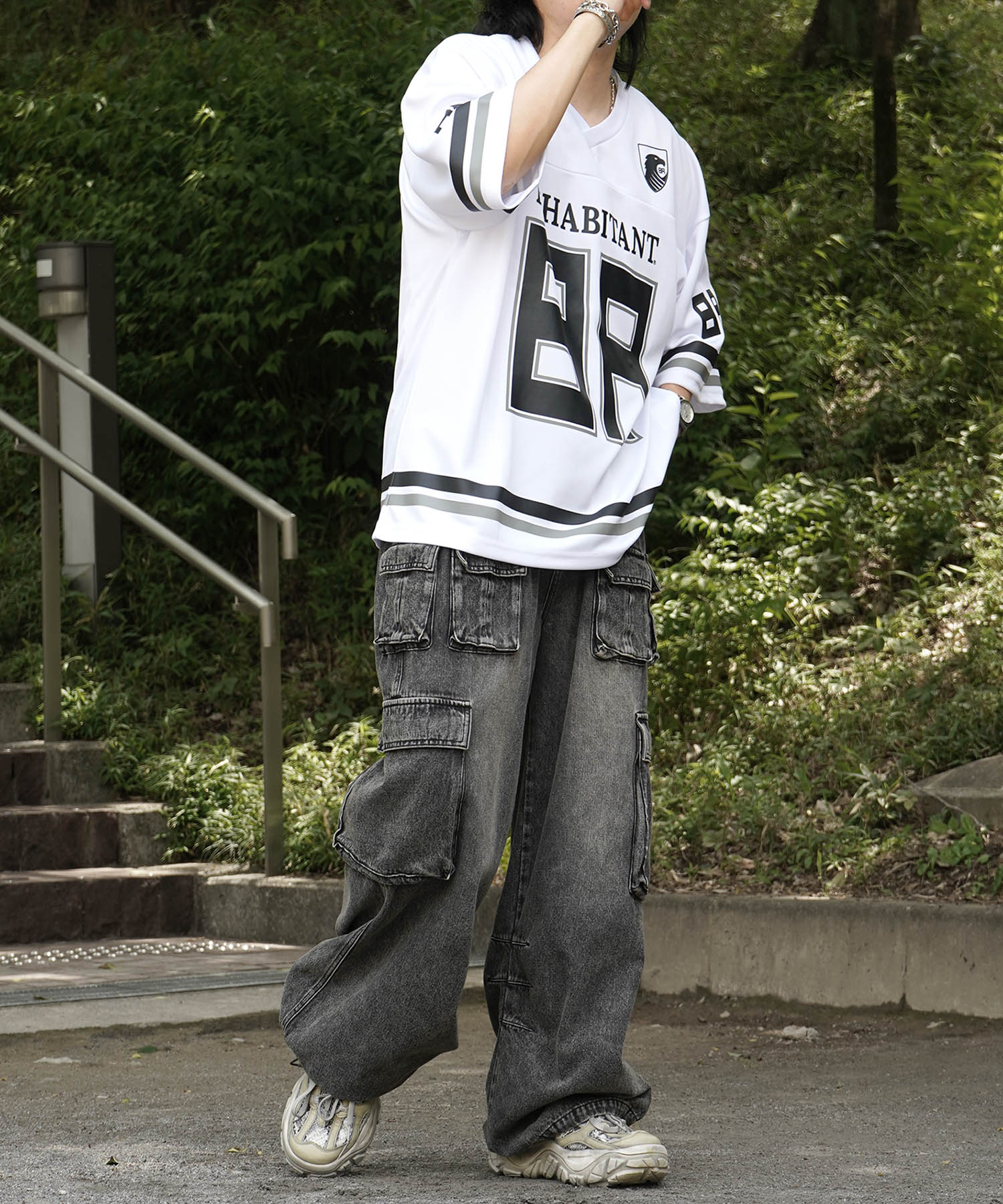 25SS【INHABITANT】ビッグシルエット フロントナンバリングプリント 半袖フットボールTシャツ