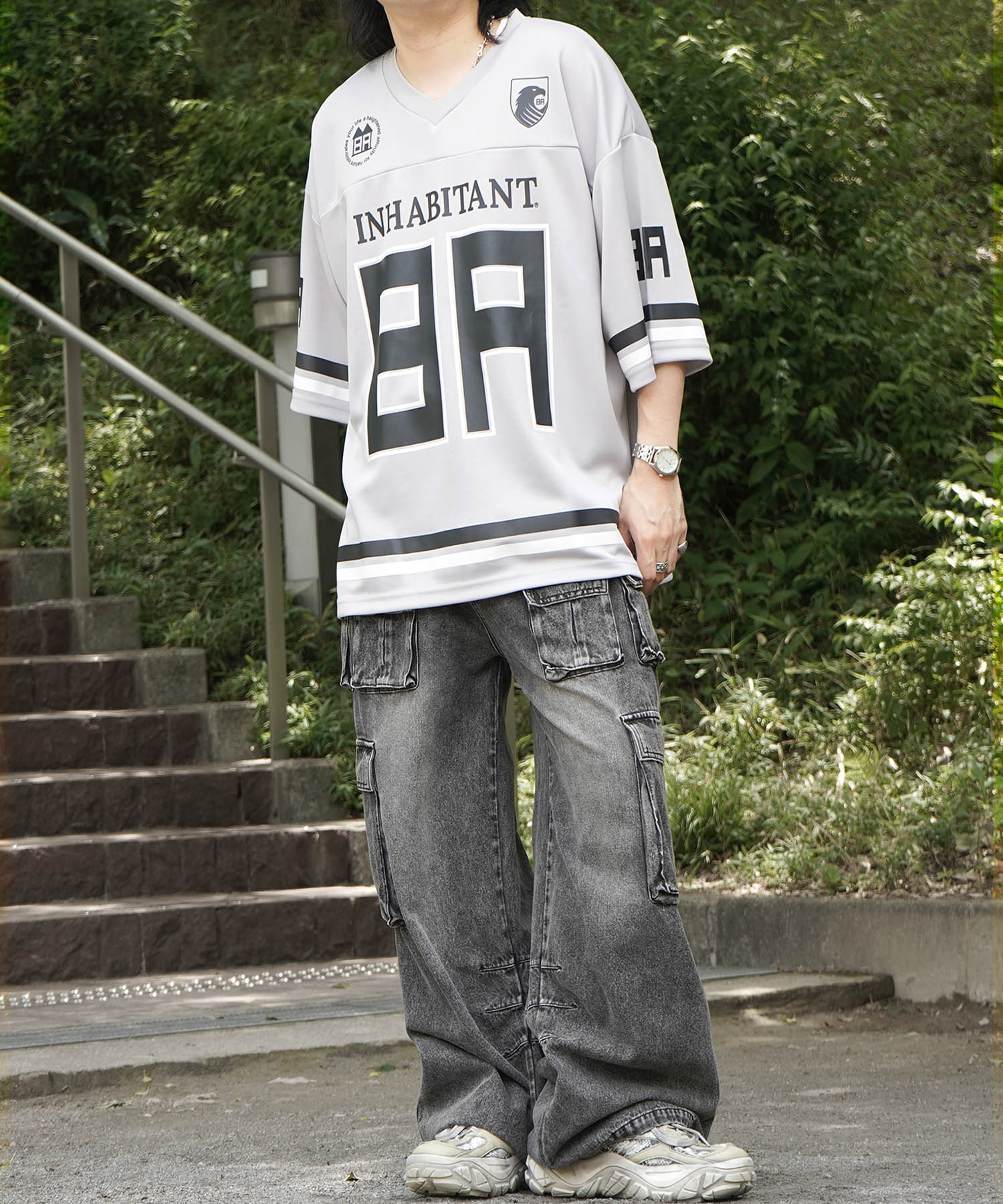 25SS【INHABITANT】ビッグシルエット フロントナンバリングプリント 半袖フットボールTシャツ