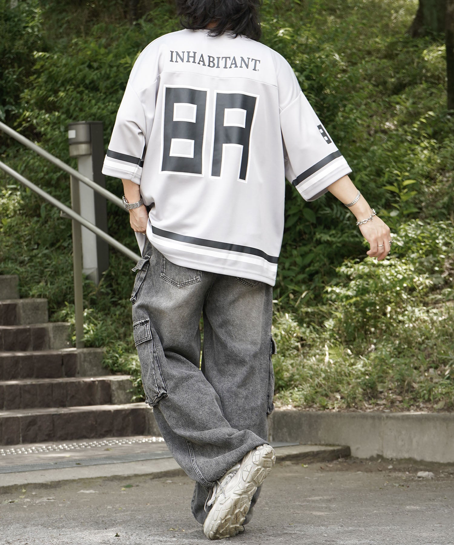 25SS【INHABITANT】ビッグシルエット フロントナンバリングプリント 半袖フットボールTシャツ