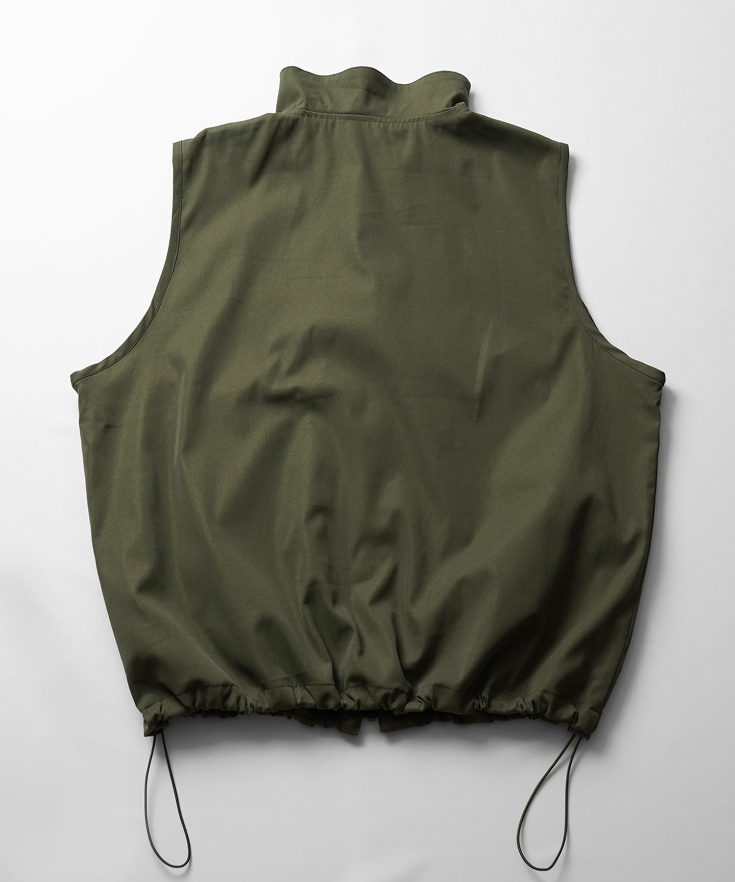 セットアップ対応 スタンドネック 裾ひもドロスト フルジップナイロンテックベスト