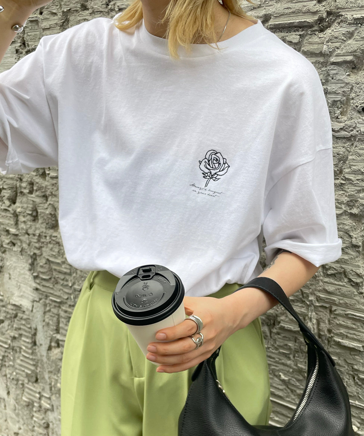 ワンポイント刺繍ロゴ ビッグシルエット半袖Tシャツ