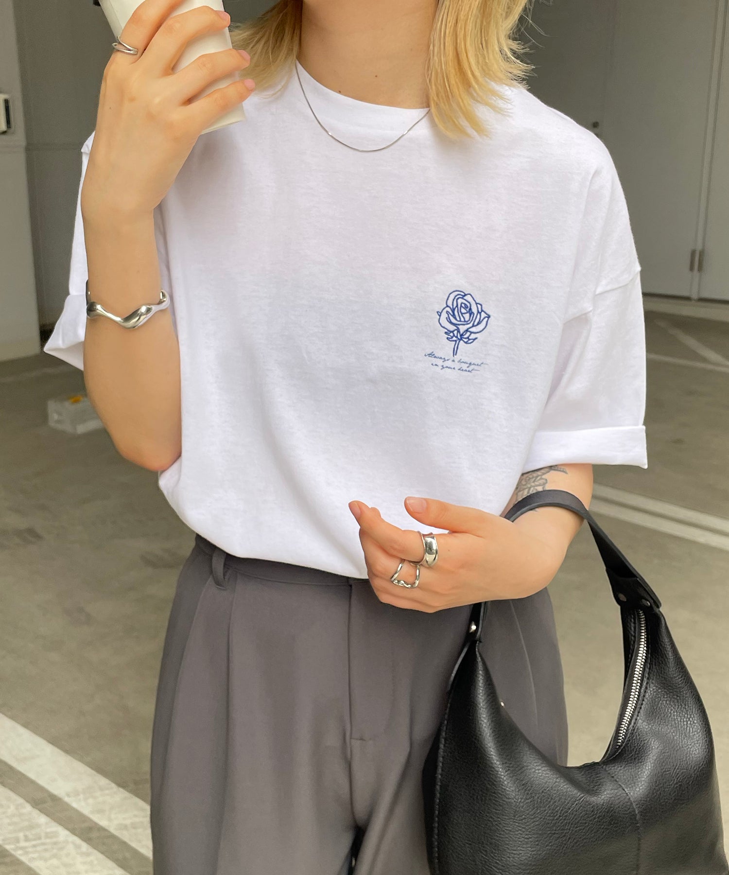ワンポイント刺繍ロゴ ビッグシルエット半袖Tシャツ