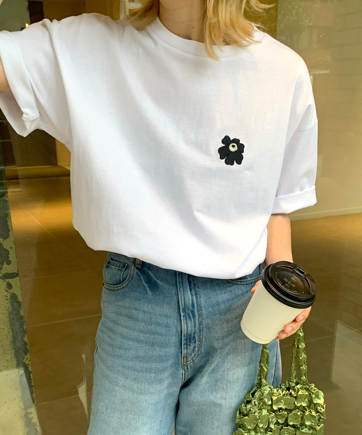 ワンポイント刺繍ロゴ ビッグシルエット半袖Tシャツ