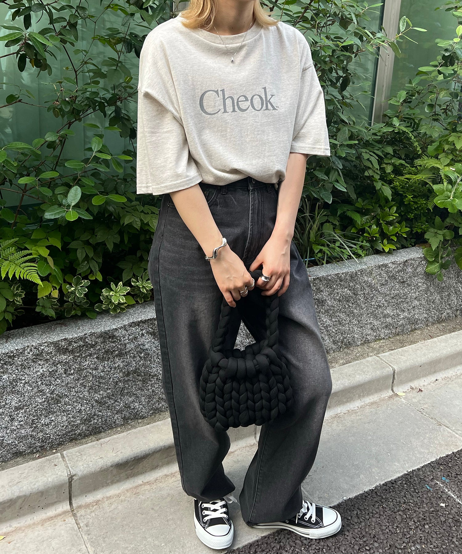 Cheokロゴ ビッグシルエット半袖プリントTシャツ