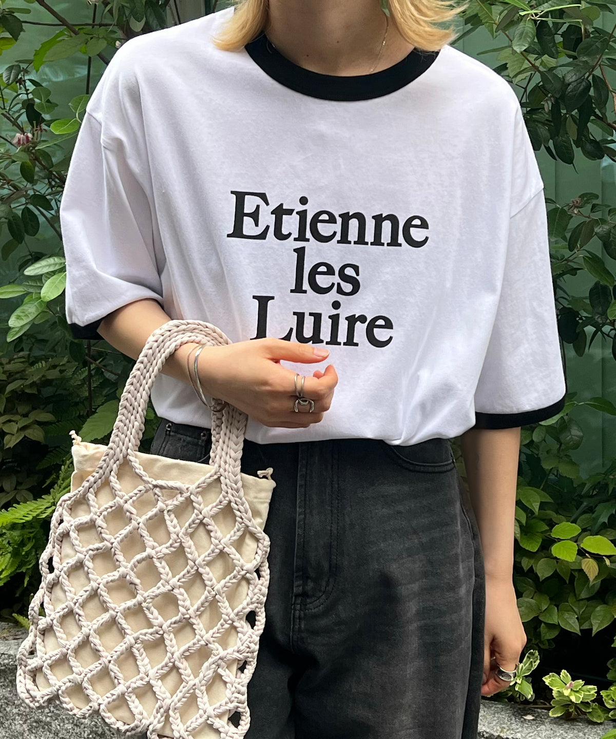 フロントプリント ビッグシルエット半袖リンガーTシャツ