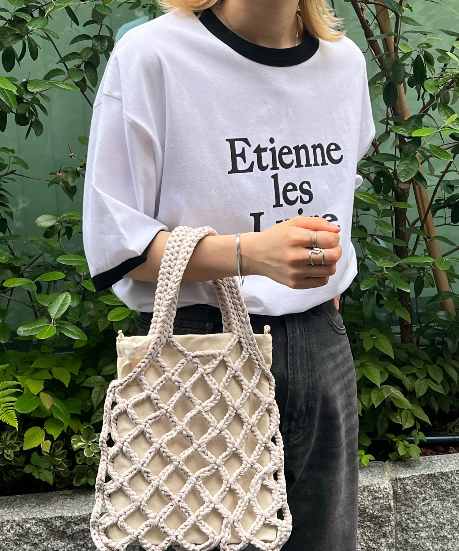 フロントプリント ビッグシルエット半袖リンガーTシャツ 2023SS