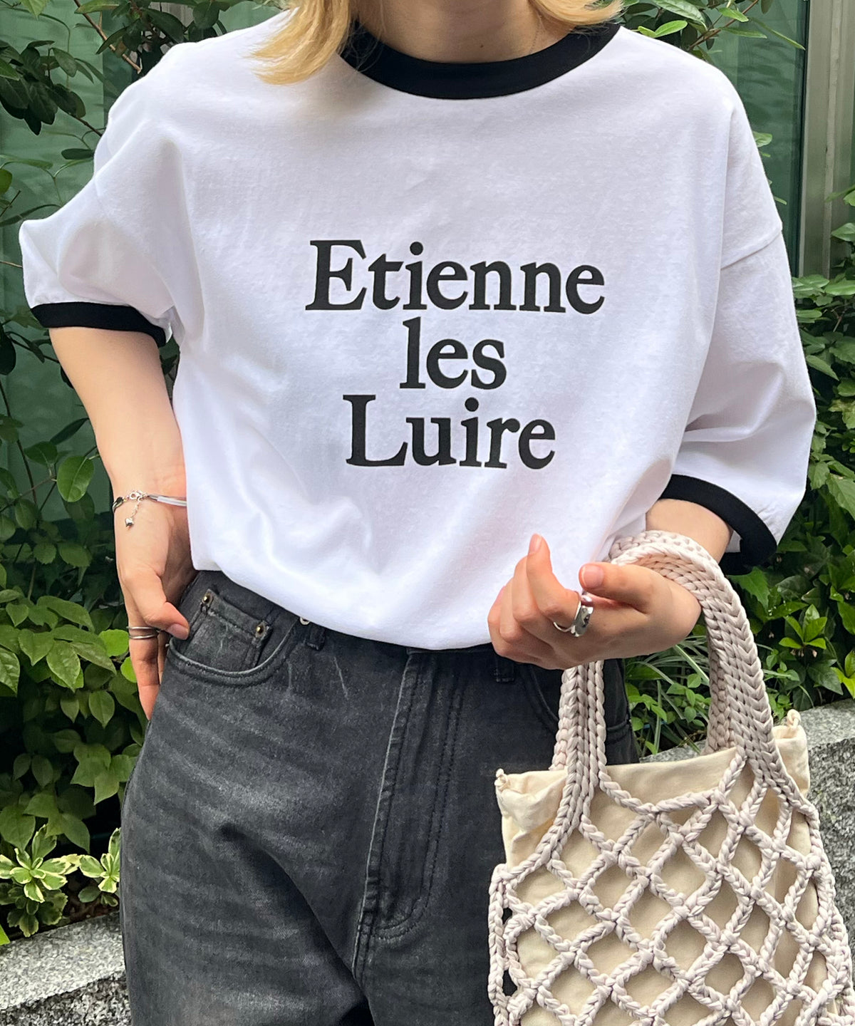 フロントプリント ビッグシルエット半袖リンガーTシャツ