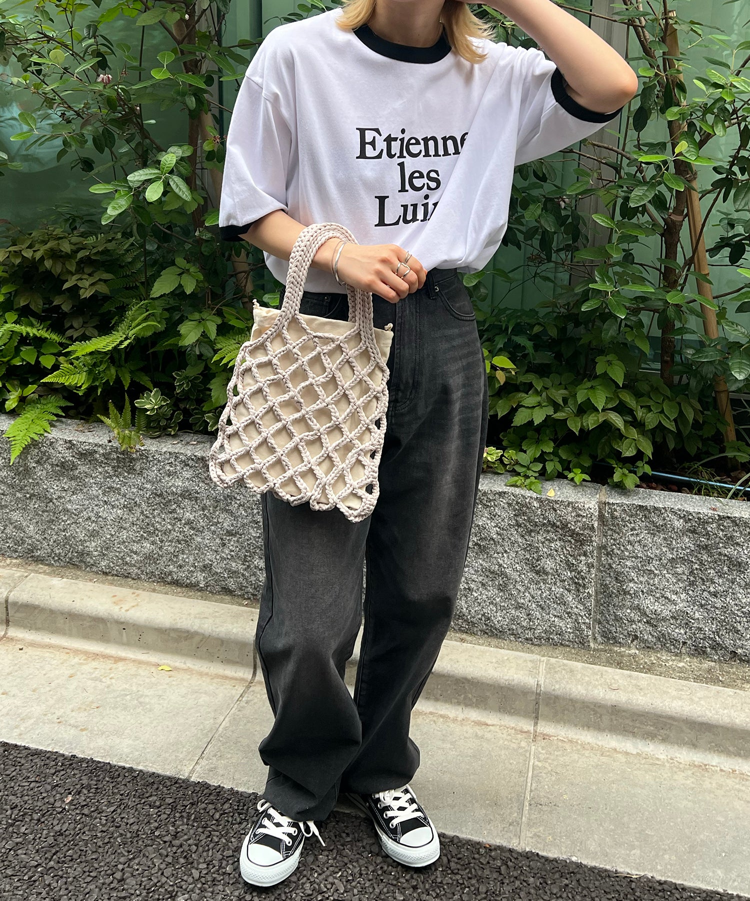 フロントプリント ビッグシルエット半袖リンガーTシャツ 2023SS