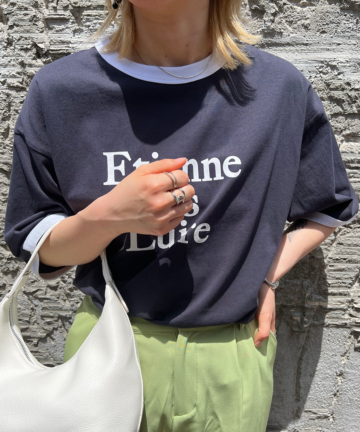 フロントプリント ビッグシルエット半袖リンガーTシャツ 2023SS