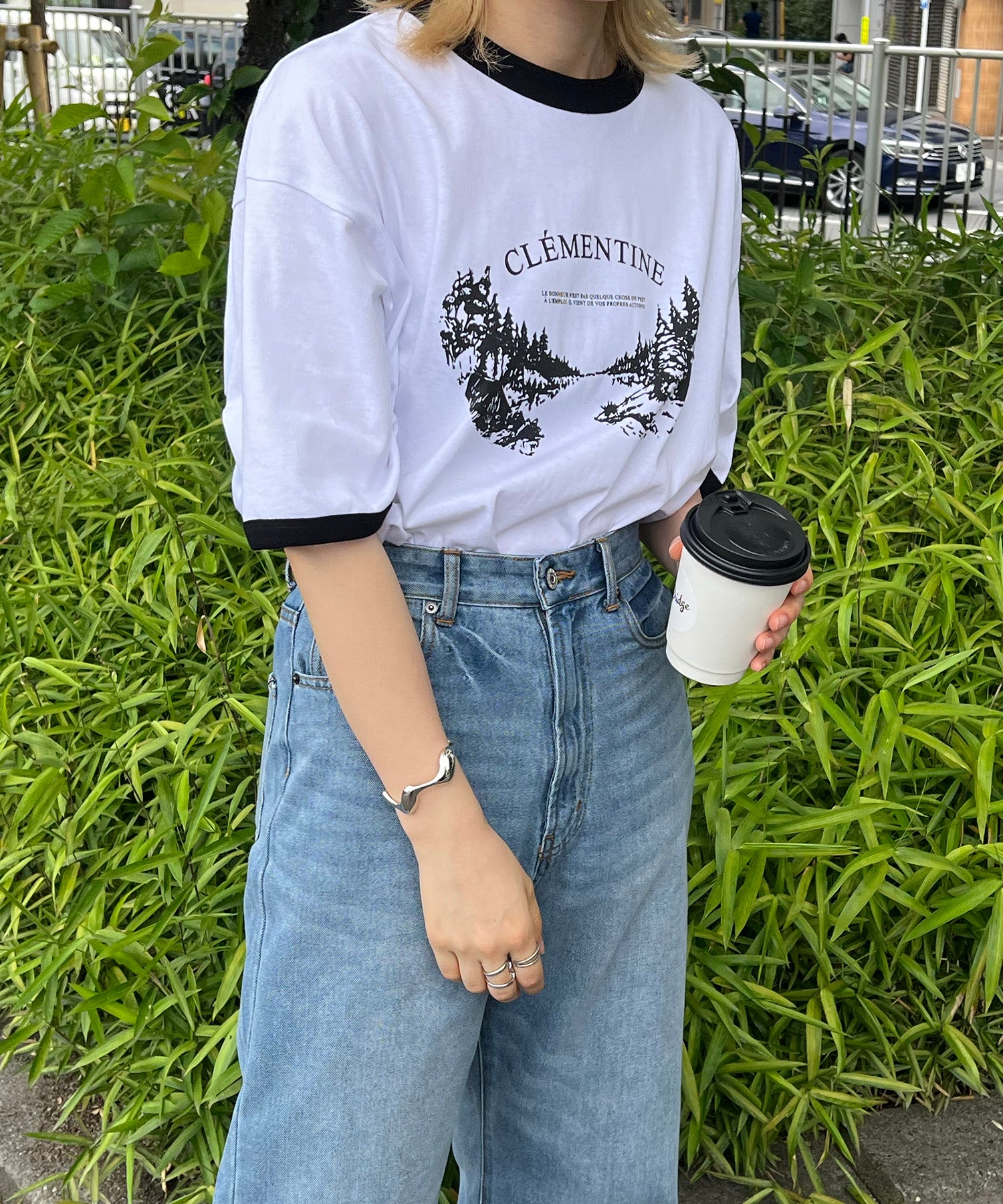 フロントプリント ビッグシルエット半袖リンガーTシャツ 2023SS