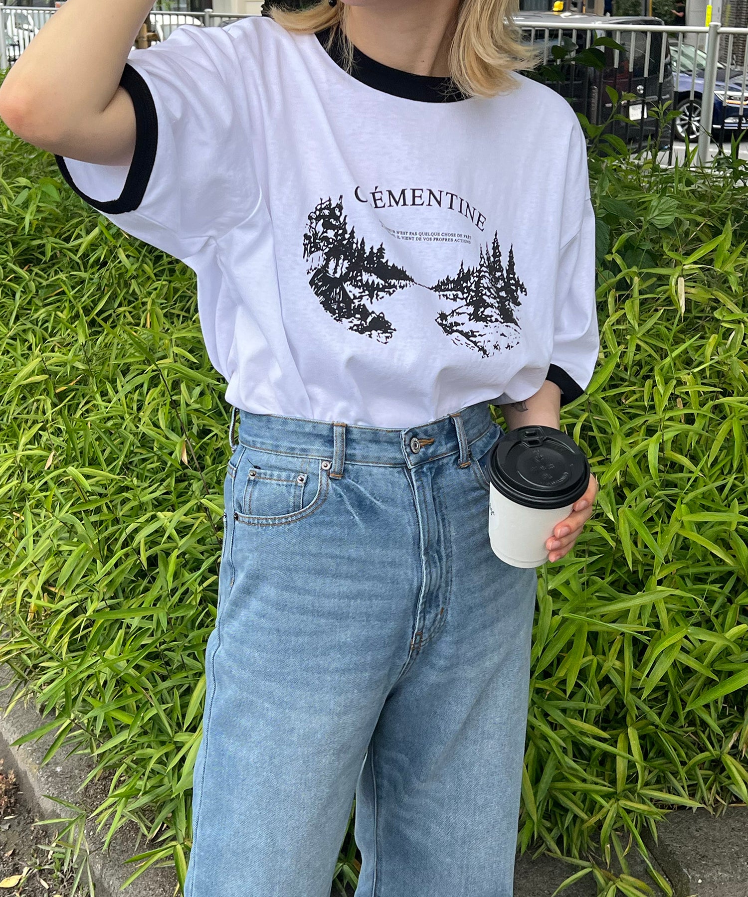 フロントプリント ビッグシルエット半袖リンガーTシャツ 2023SS