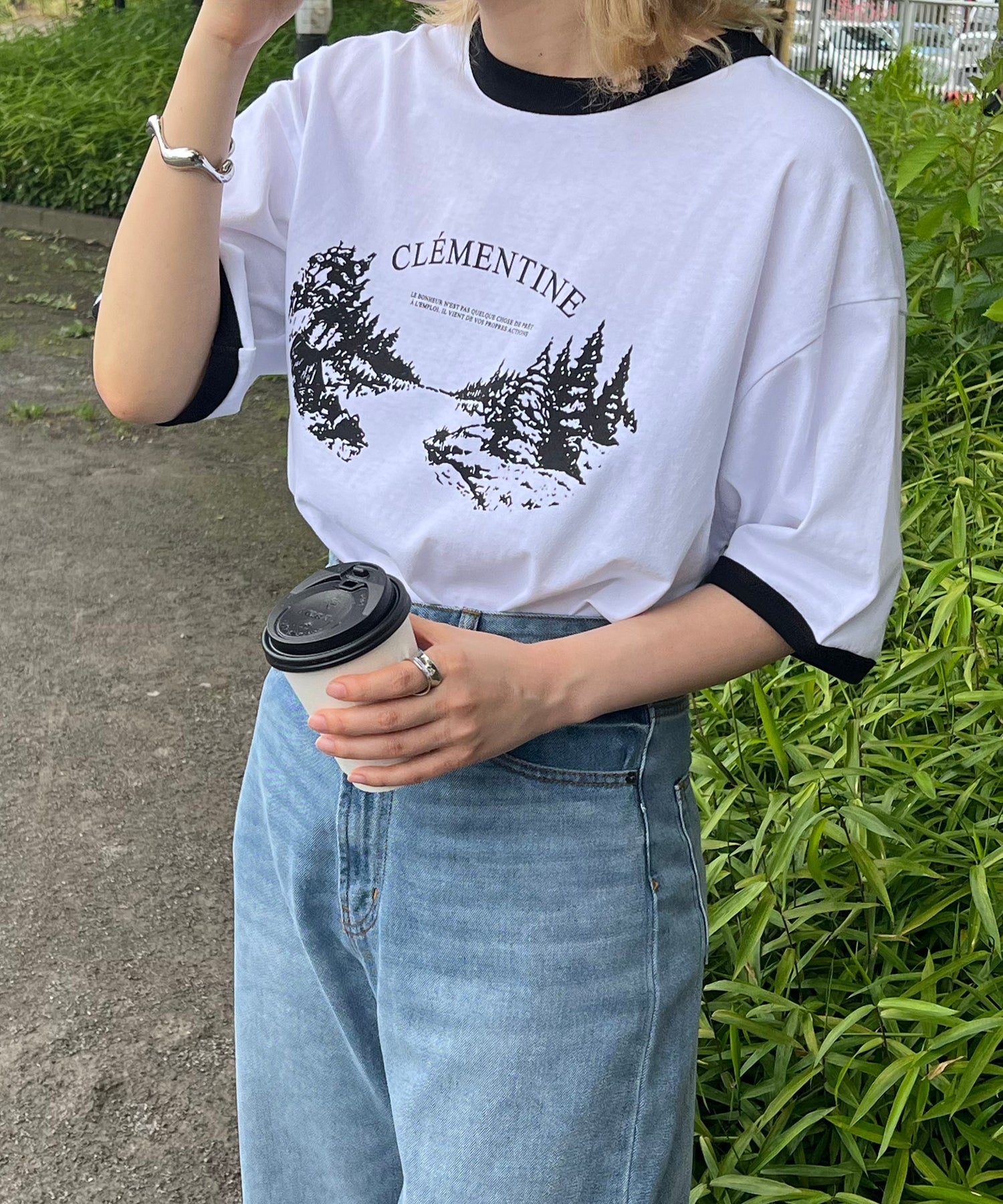 フロントプリント ビッグシルエット半袖リンガーTシャツ 2023SS