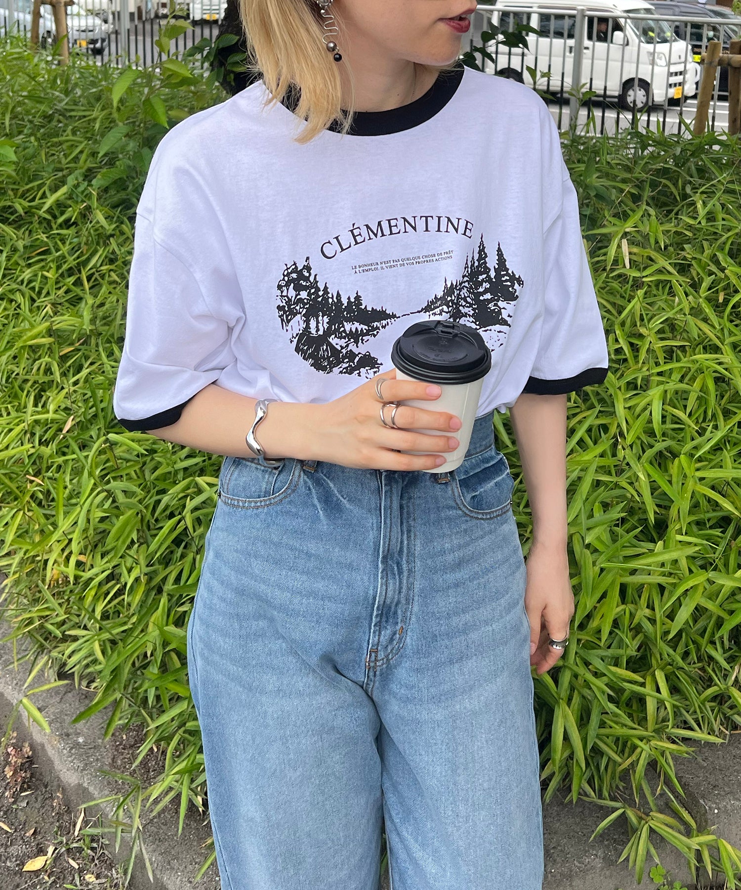 フロントプリント ビッグシルエット半袖リンガーTシャツ 2023SS