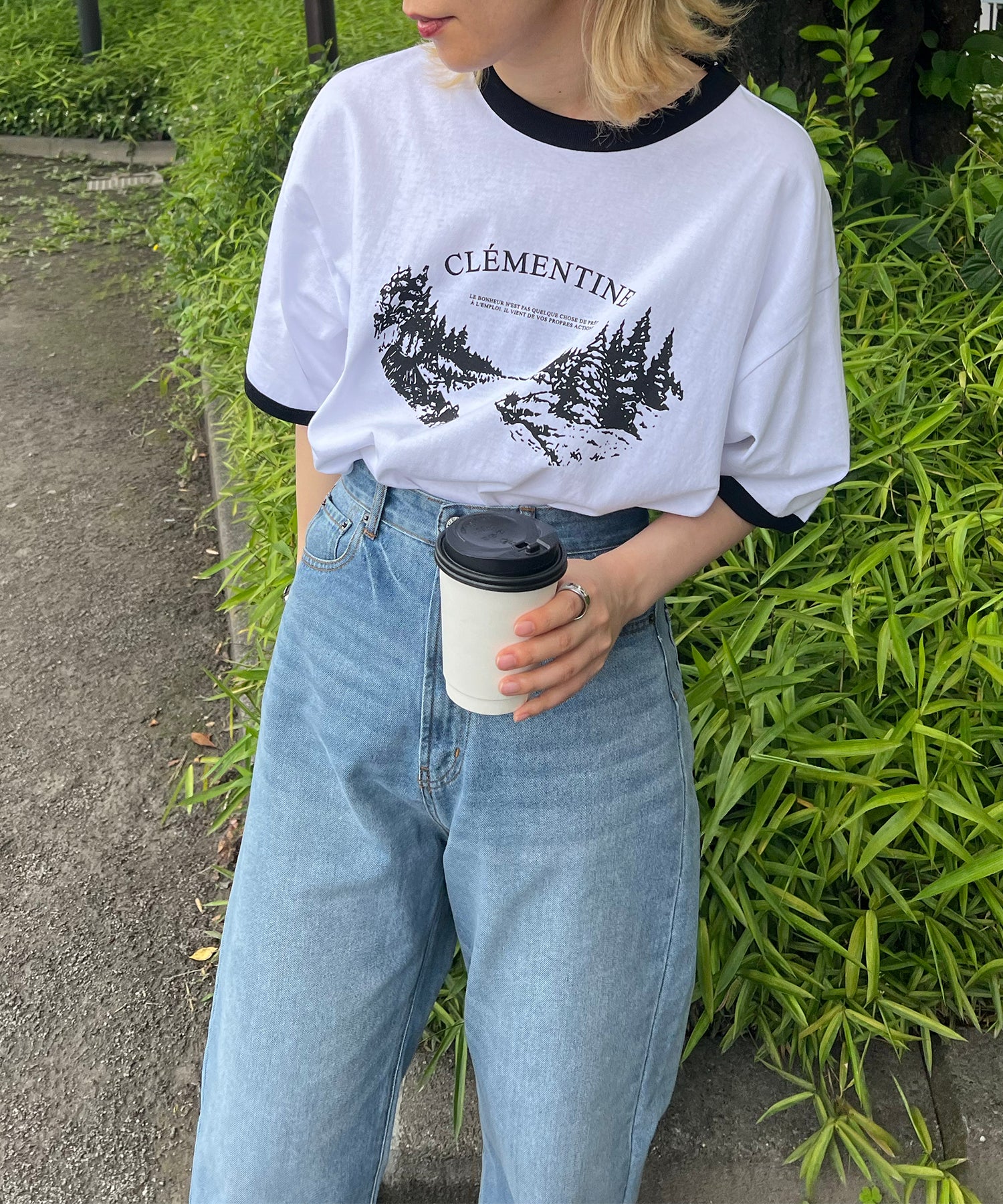 フロントプリント ビッグシルエット半袖リンガーTシャツ 2023SS