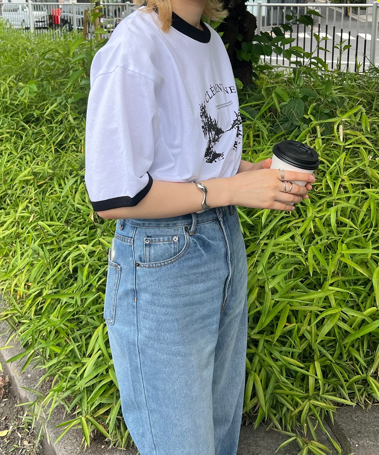 フロントプリント ビッグシルエット半袖リンガーTシャツ 2023SS