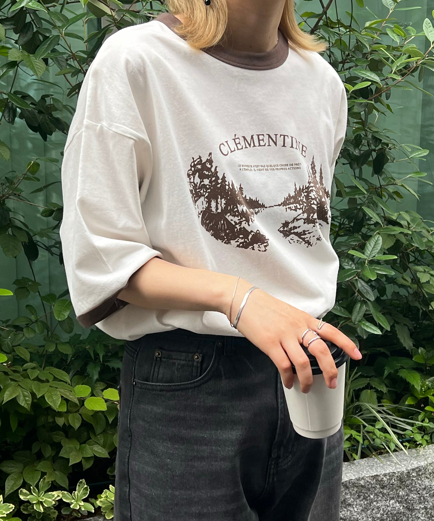 フロントプリント ビッグシルエット半袖リンガーTシャツ 2023SS