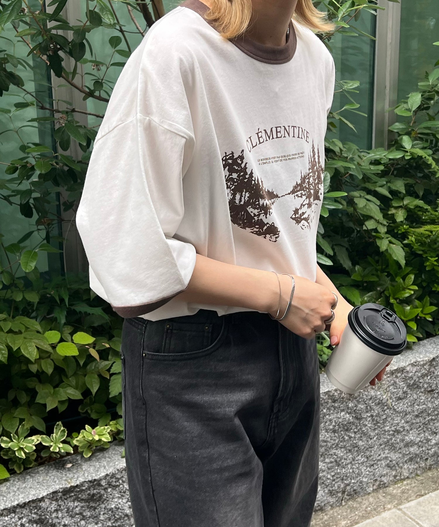 フロントプリント ビッグシルエット半袖リンガーTシャツ 2023SS