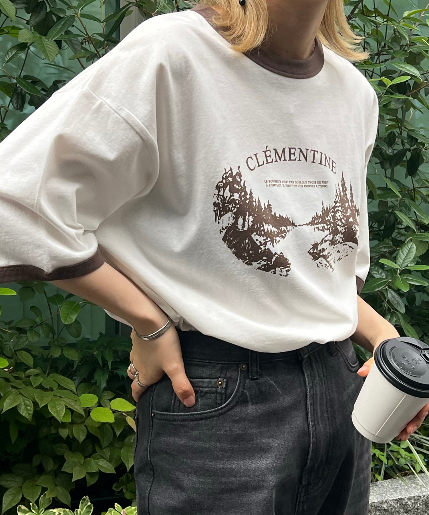 フロントプリント ビッグシルエット半袖リンガーTシャツ 2023SS