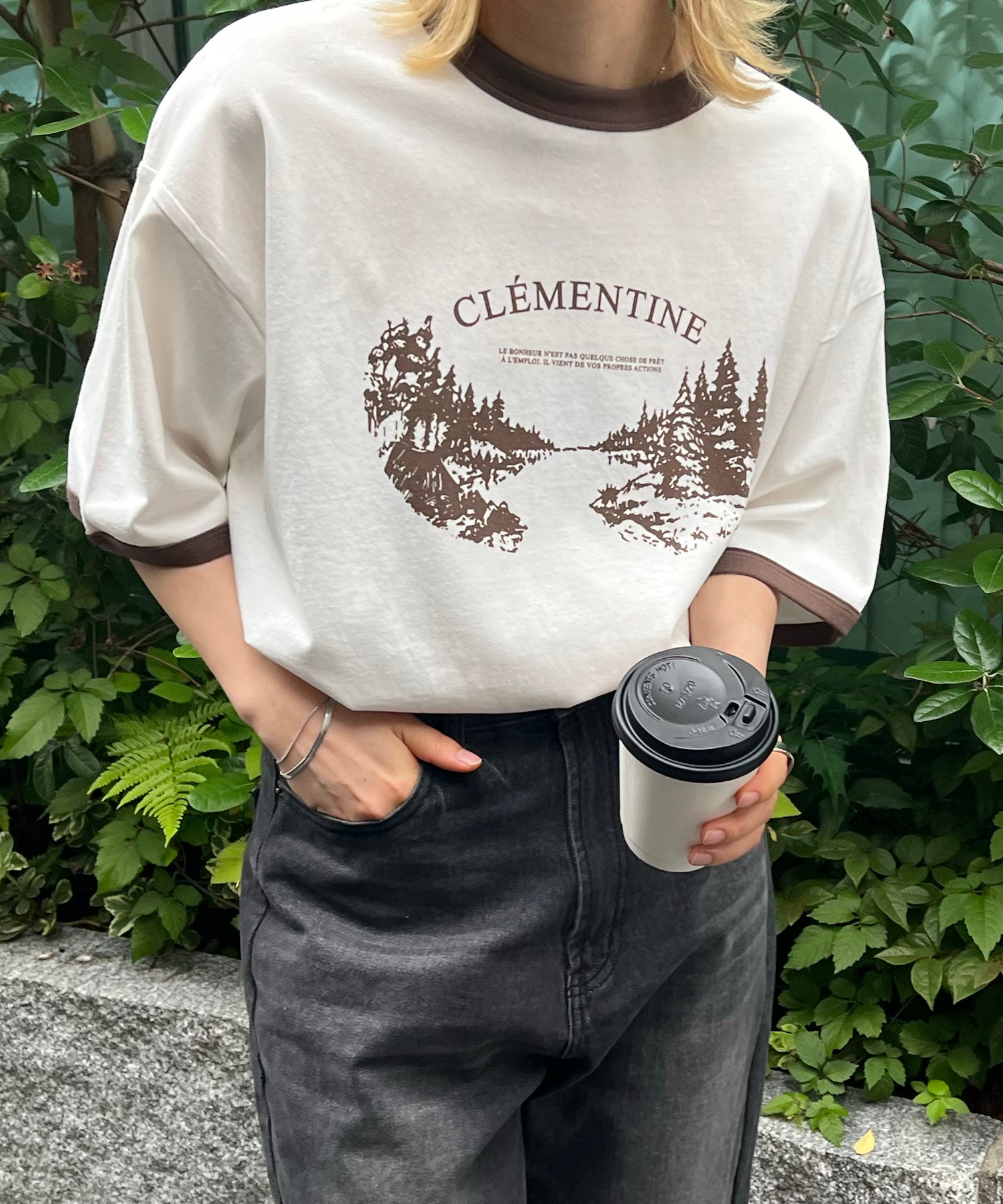 フロントプリント ビッグシルエット半袖リンガーTシャツ 2023SS