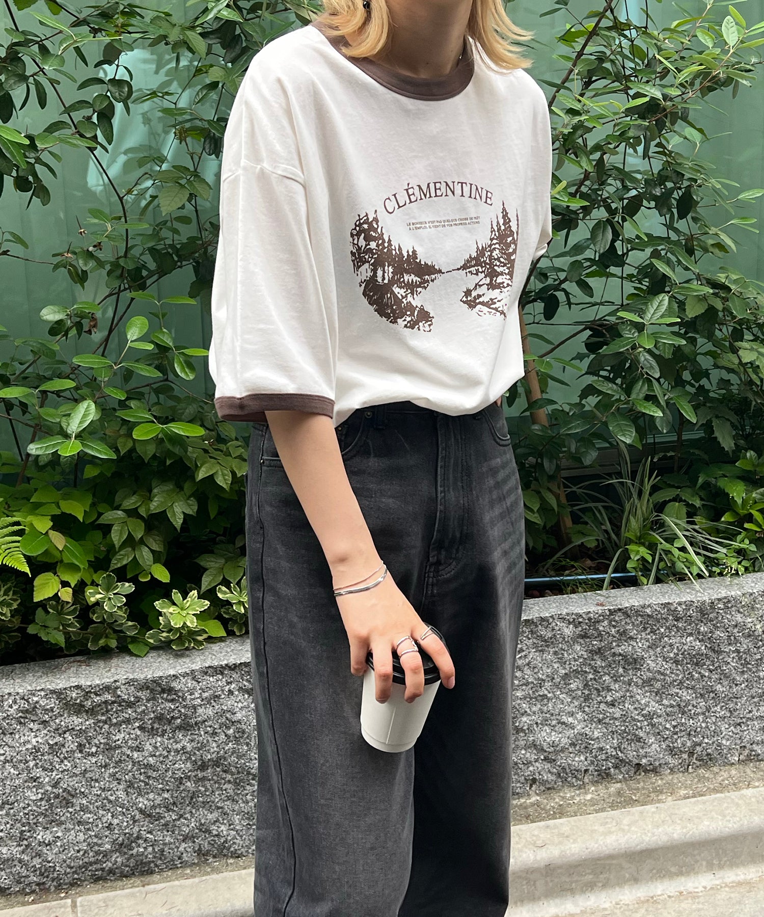 フロントプリント ビッグシルエット半袖リンガーTシャツ 2023SS