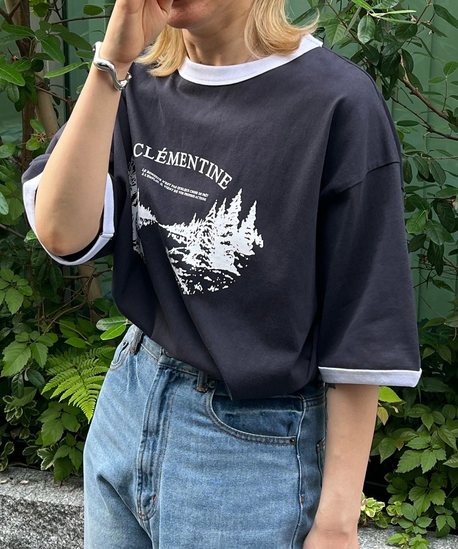 フロントプリント ビッグシルエット半袖リンガーTシャツ 2023SS