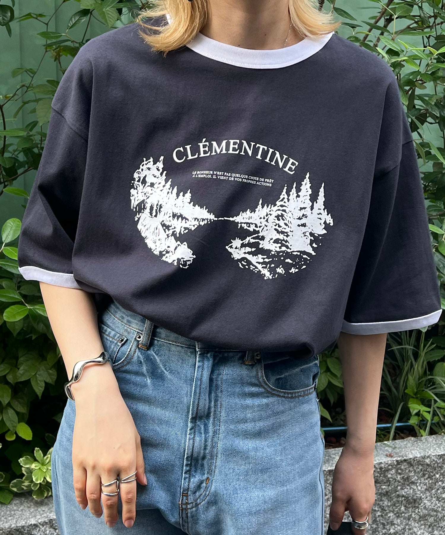 フロントプリント ビッグシルエット半袖リンガーTシャツ 2023SS