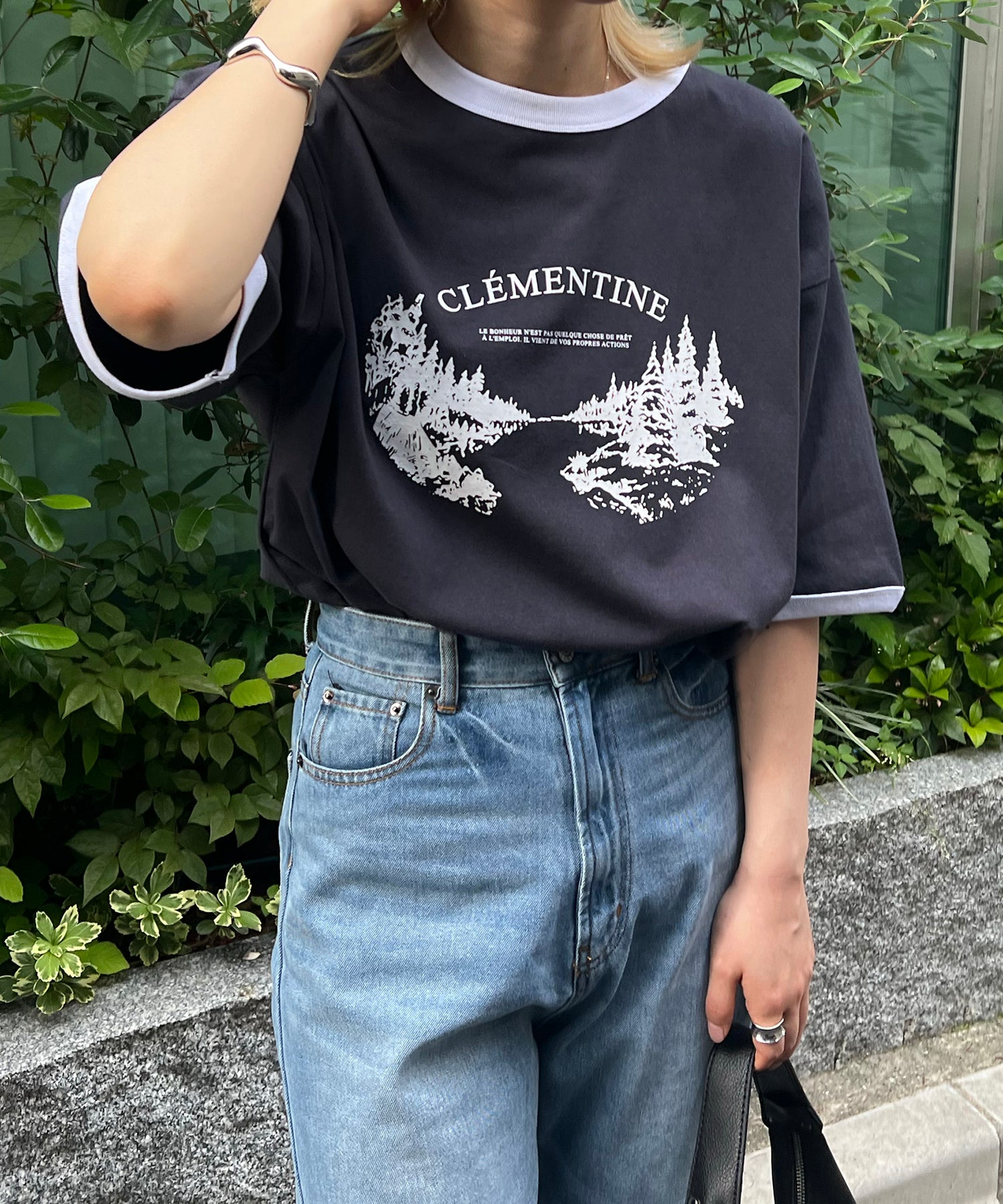 フロントプリント ビッグシルエット半袖リンガーTシャツ 2023SS