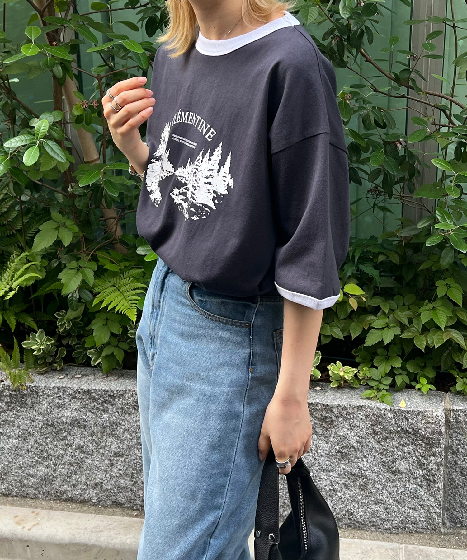 フロントプリント ビッグシルエット半袖リンガーTシャツ 2023SS