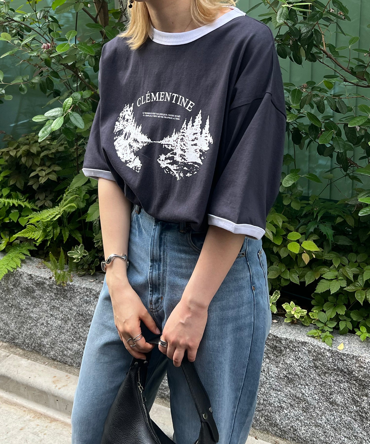 フロントプリント ビッグシルエット半袖リンガーTシャツ 2023SS