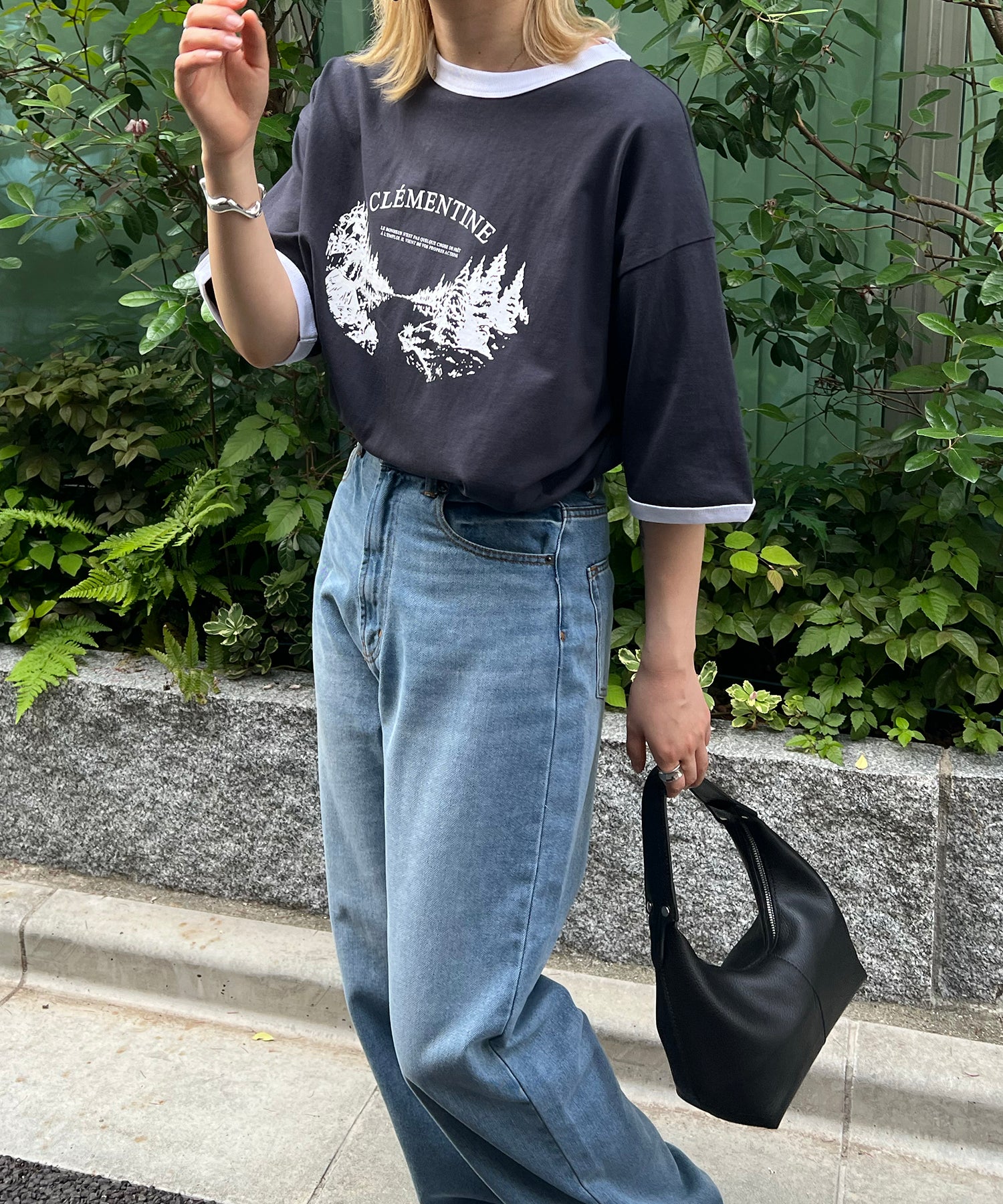 フロントプリント ビッグシルエット半袖リンガーTシャツ 2023SS