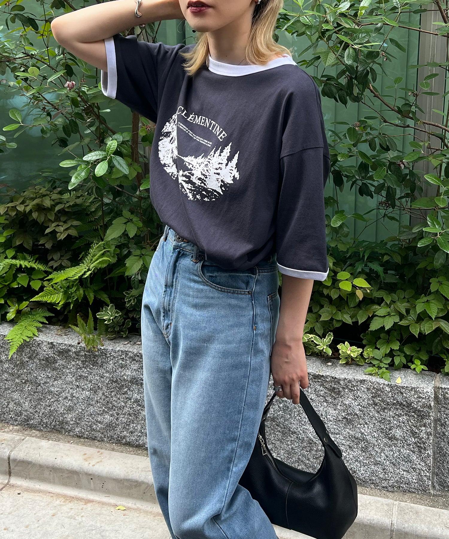 フロントプリント ビッグシルエット半袖リンガーTシャツ 2023SS