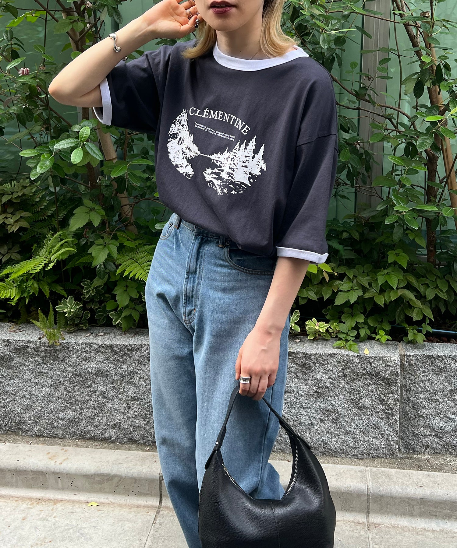 フロントプリント ビッグシルエット半袖リンガーTシャツ 2023SS