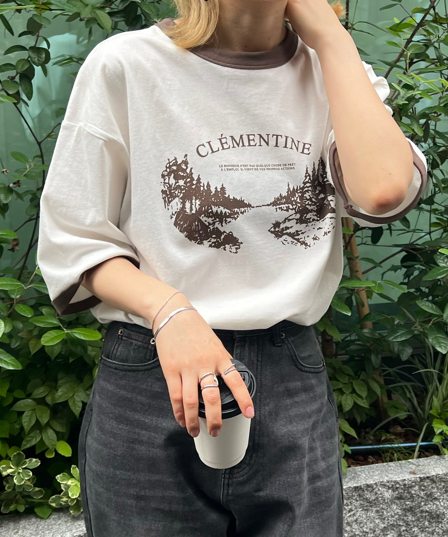 フロントプリント ビッグシルエット半袖リンガーTシャツ 2023SS