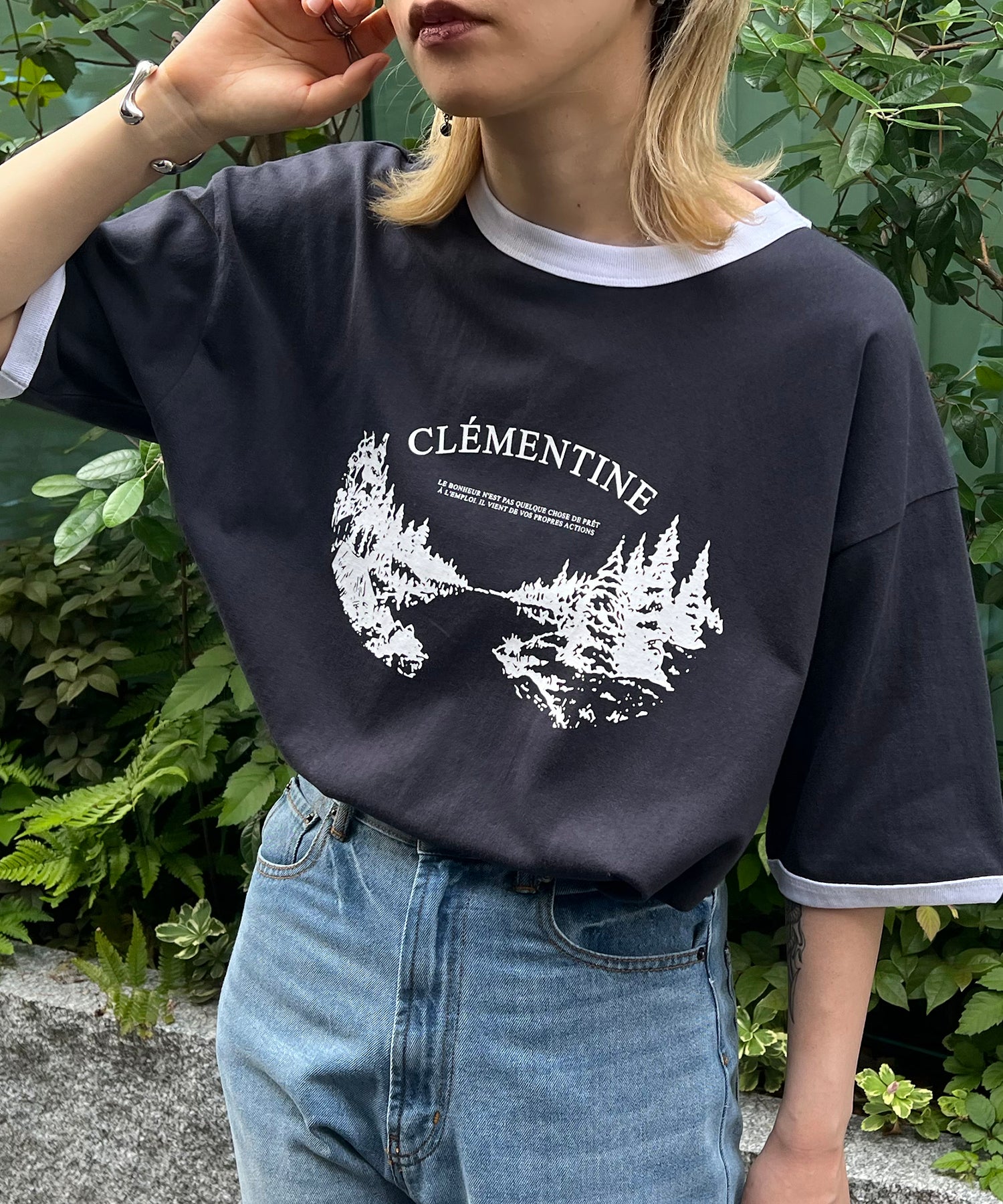 フロントプリント ビッグシルエット半袖リンガーTシャツ 2023SS